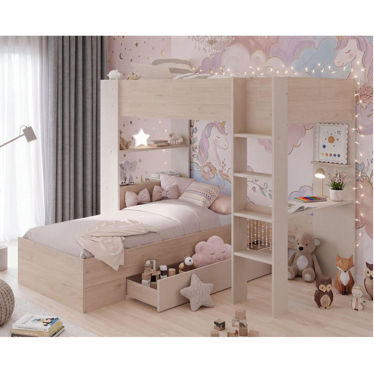 ETAGENBETT Parisot Oasis 1 mit Bettschublade 90x200 Holzdekor Eiche - Eichefarben, Kunststoff (90/200cm) - 58aufmkessel