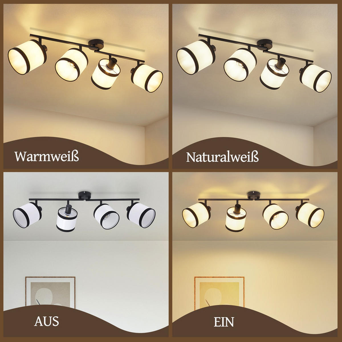 DECKENSTRAHLER Charme Ⅲ 4-flammig 70/12/18 cm - Schwarz, Metall (70/12/18cm) - Nettlife