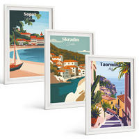 BILDER SET 3er Set - 40x60 cm Weißer Rahmen - Illustrationen von Küstenstädten - Weiß, Kunststoff (40/60cm) - TULUP