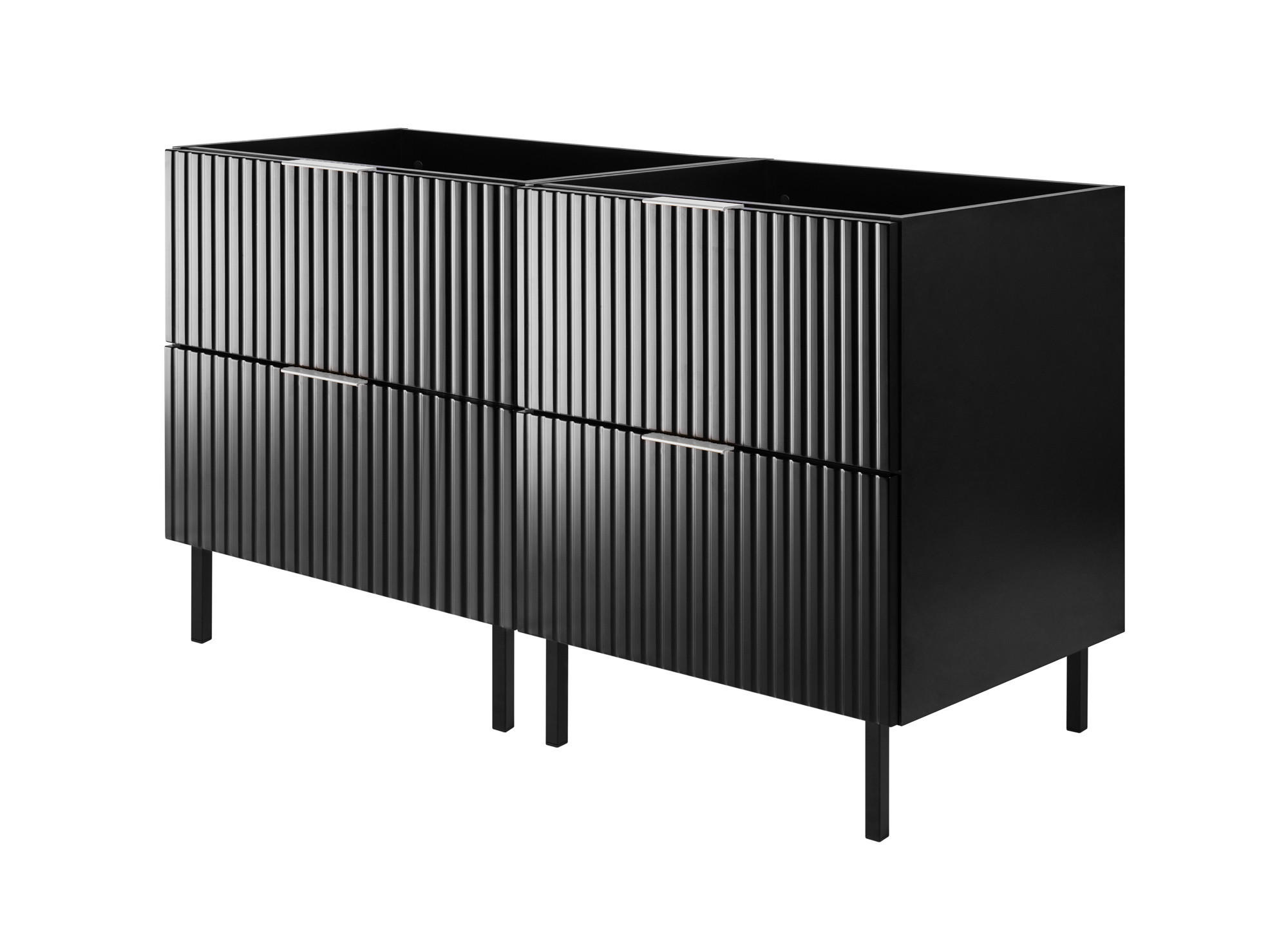 WASCHBECKUNTERSCHRANK, Schwarz, 120 (2 x 60) x 77 x 46 cm, silberner Griff, schwarze Beine, ohne Arbeitsplatte - Silberfarben/Schwarz, Holzwerkstoff (120/77/46cm) - 3XE LIVING