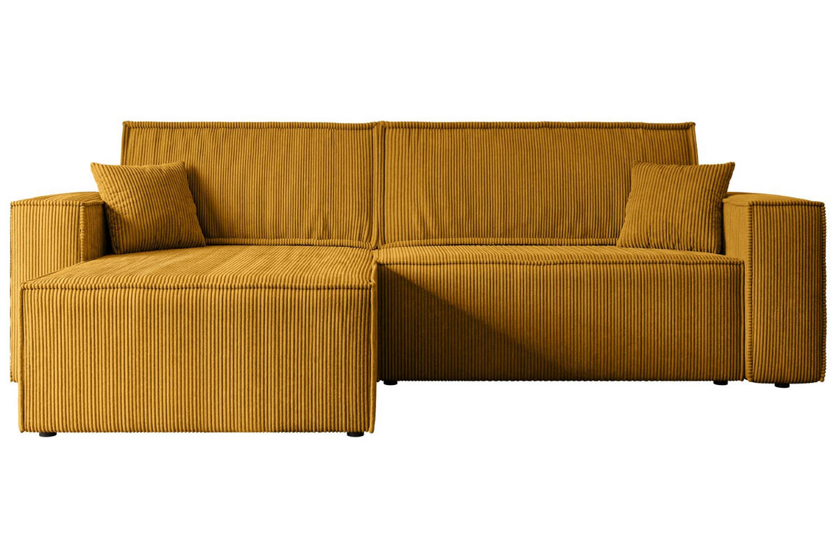 ECKSOFA mit Schlaffunktion und Bettkasten CELTIC-XL - 277x143x83 cm Senfgelb Cord - Gelb/Schwarz, Holzwerkstoff/Kunststoff (277/143cm) - ALTDECOR