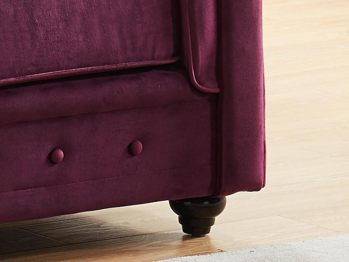 SOFA 3-Sitzer - Samt - Pflaumenfarben - CHESTERFIELD - Bordeaux, Textil (88/72/205cm) - Vente-Unique