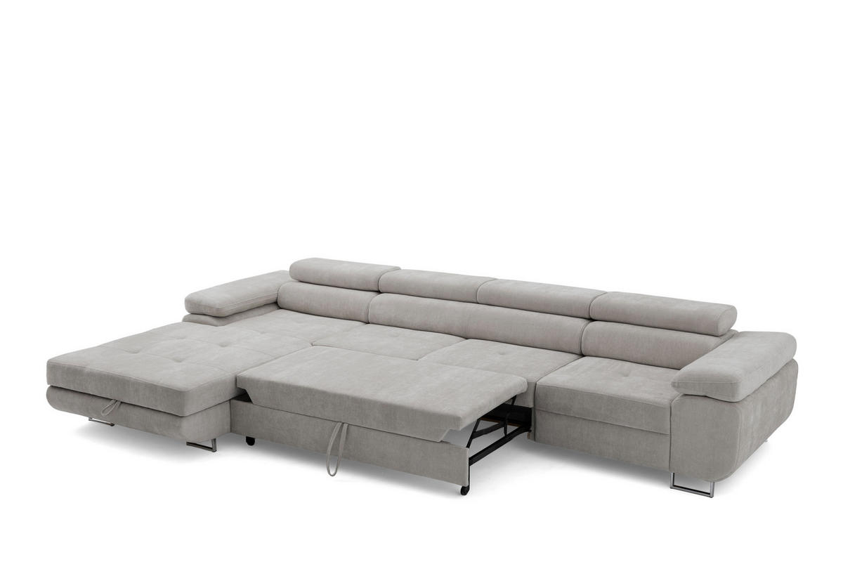 ECKSOFA ALONZO MAXI Links mit Schlaffunktion 125x195 Chenille Grau - Chromfarben/Grau, Holz/Textil (350/203cm) - Muffo