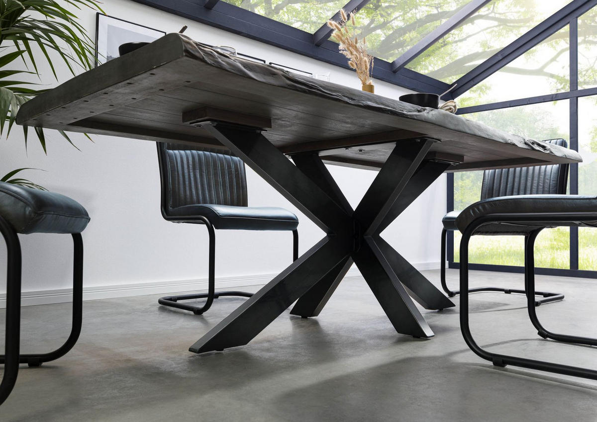 BAUMTISCH Mango 200x100x77 grau lackiert / Kreuzgestell anthrazit glänzend FREEFORM 5 - Grau, Holz (200/100/77cm) - Massivmoebel24