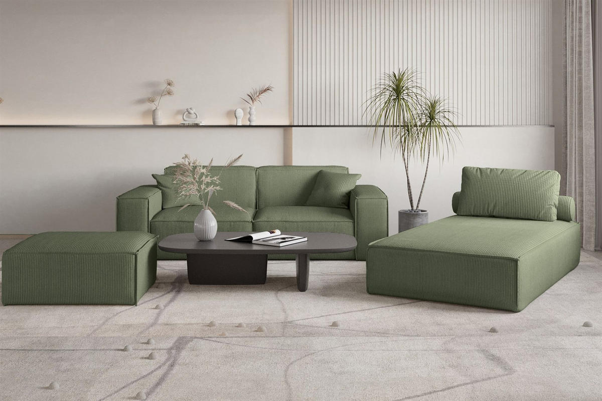 POLSTERHOCKER Celes Premium In Scala - Grün, Holzwerkstoff/Textil (105/40/105cm) - Fun Möbel