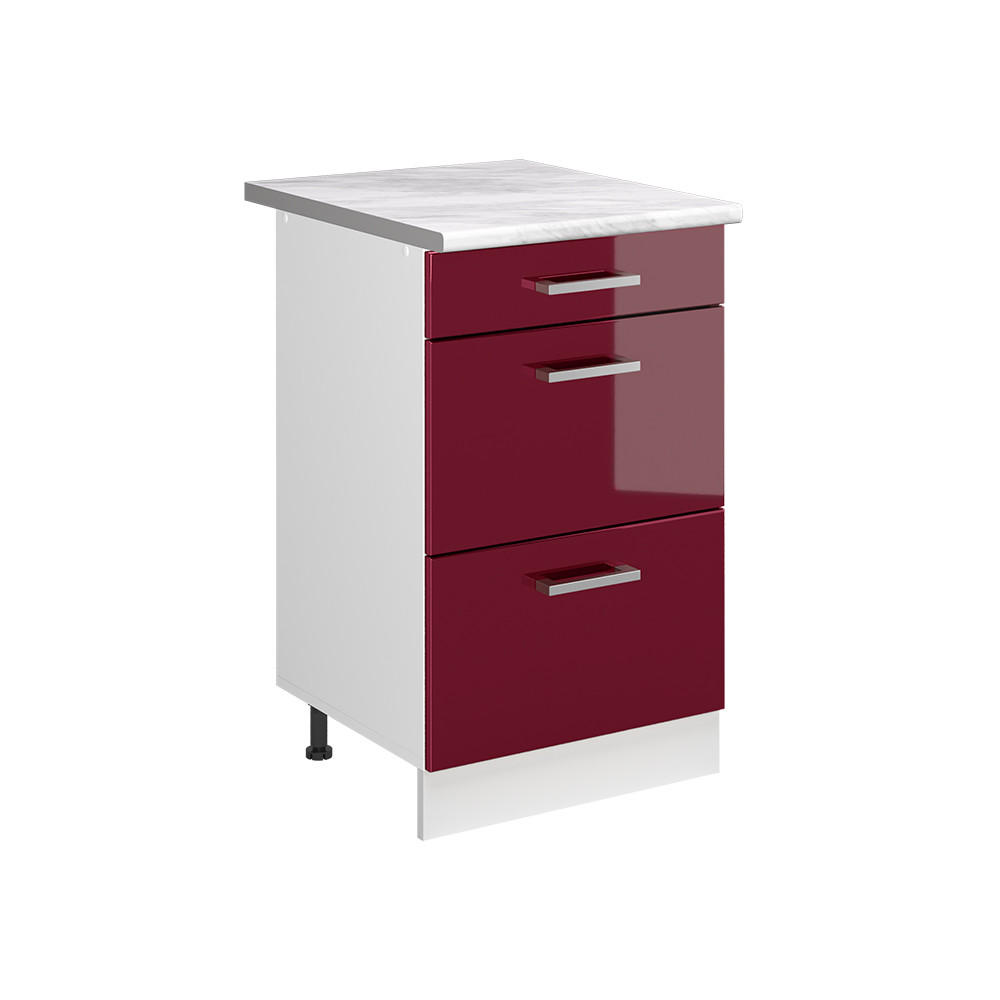 KÜCHENUNTERSCHRANK R-Line, Rot Hochglanz/Weiß, 50 cm Arbeitsplatte Marmor - Rot/Weiß, Holzwerkstoff (50/81.6/60cm) - Vicco