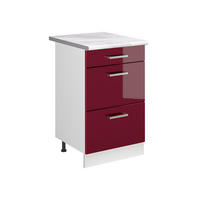 KÜCHENUNTERSCHRANK R-Line, Rot Hochglanz/Weiß, 50 cm Arbeitsplatte Marmor - Rot/Weiß, Holzwerkstoff (50/81.6/60cm) - Vicco