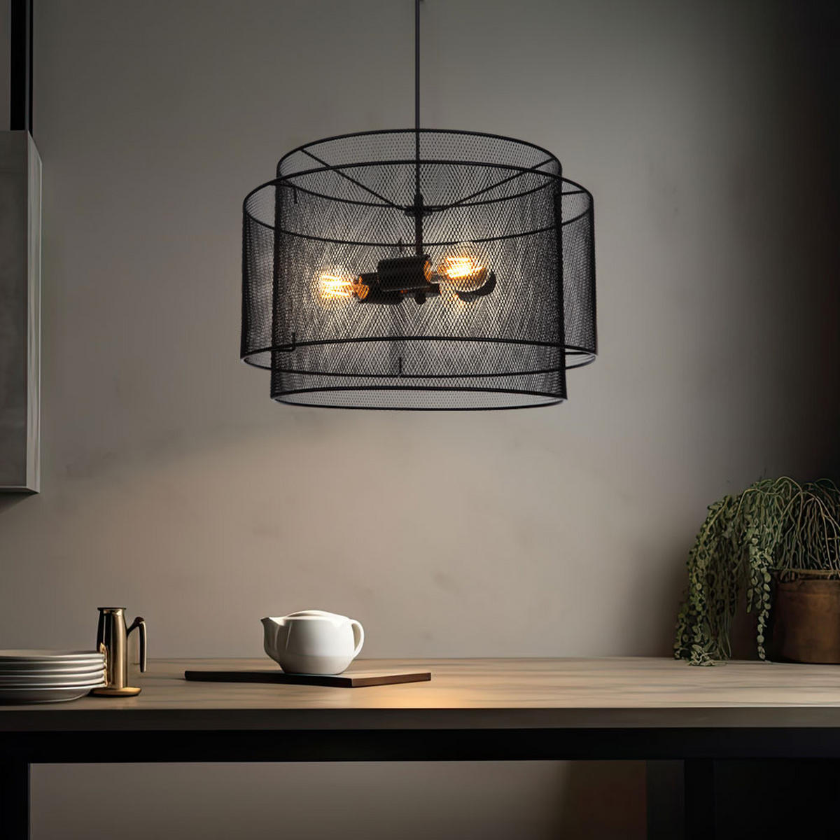 HÄNGELEUCHTE Metallgeflecht Schwarz matt - Schwarz, Metall (45/45/120cm) - Globo Lighting