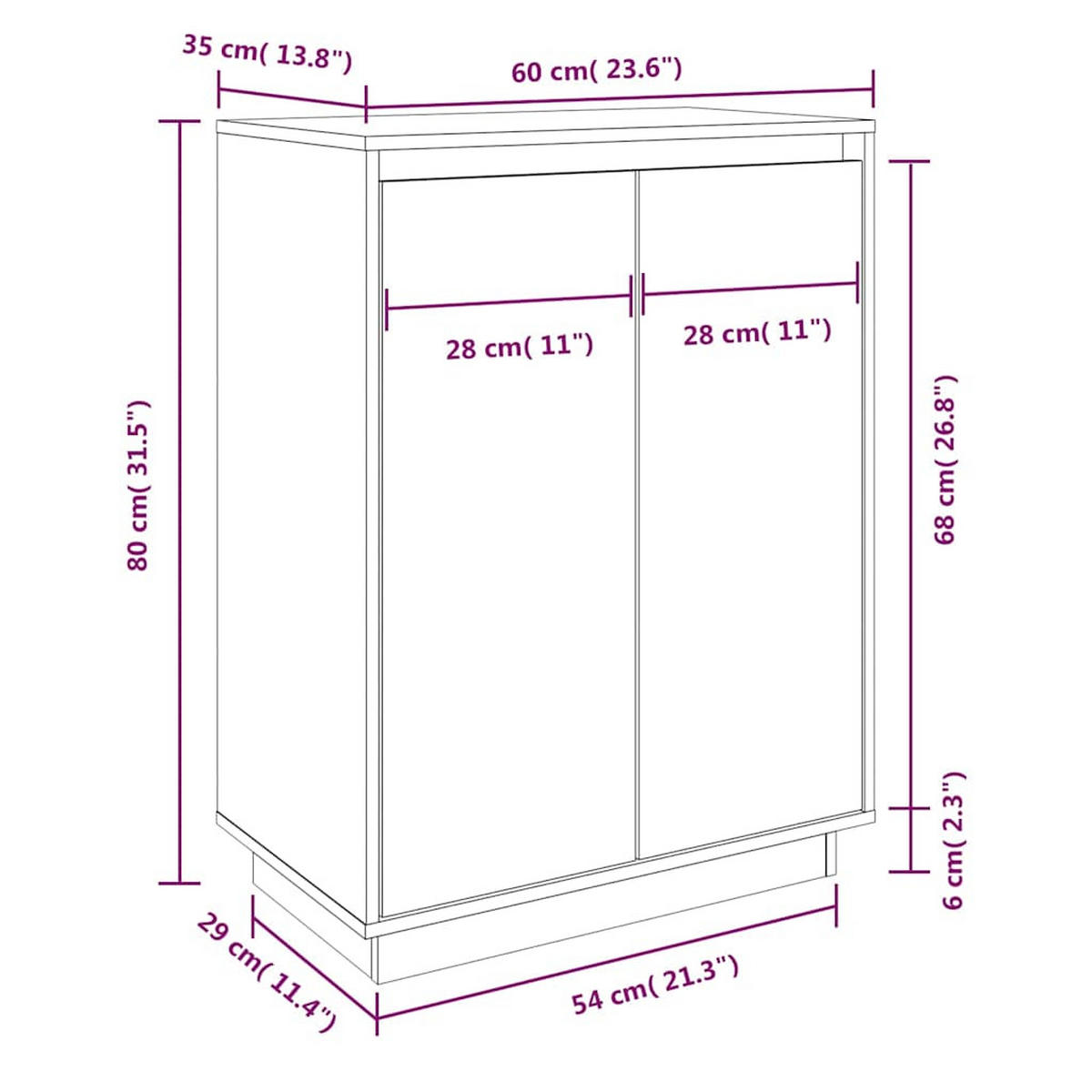 SCHUHSCHRANK Weiss 60/35/80 Cm Massivholz Kiefer - Weiß, Holz (35/80/60cm) - vidaXL