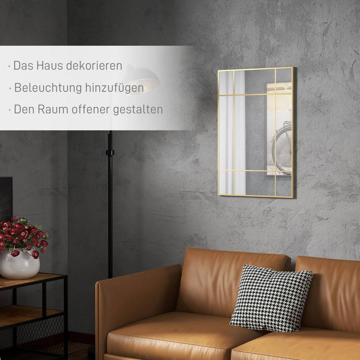 WANDSPIEGEL DE-08874 Gitterdesign mit 9 Feldern, 90/60 cm Gold - Goldfarben, Metall (90/60/2cm) - ComfortXL