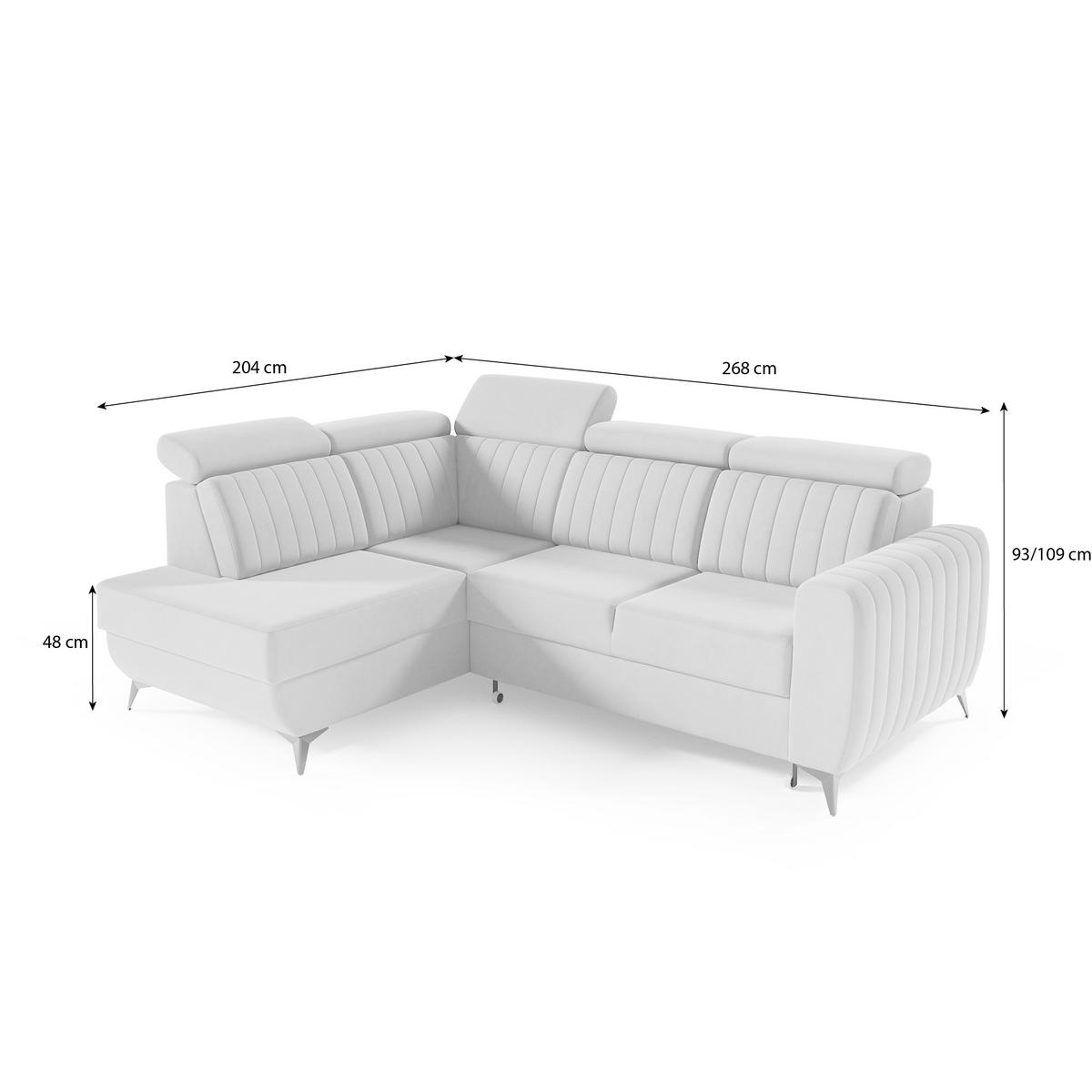 ECKSCHLAFSOFA Connor II verstellbare Kopfstützen, Dunkelgrün, links - Dunkelgrün/Schwarz, Textil (268/204cm) - Beautysofa
