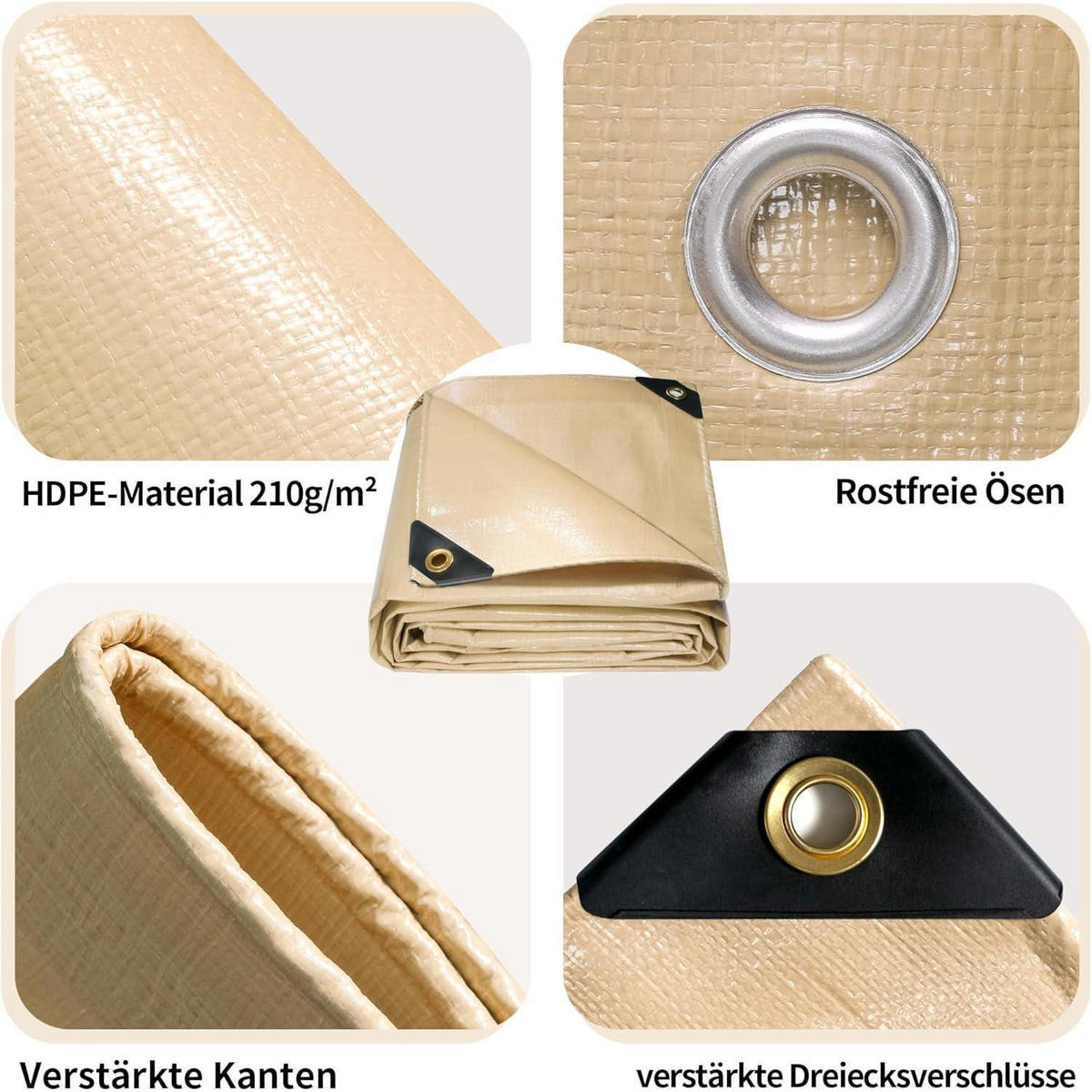 ABDECKPLANE 4 x 5 m wasserdicht reißfest UV-beständig beige - Beige, Kunststoff (500/400/1cm)
