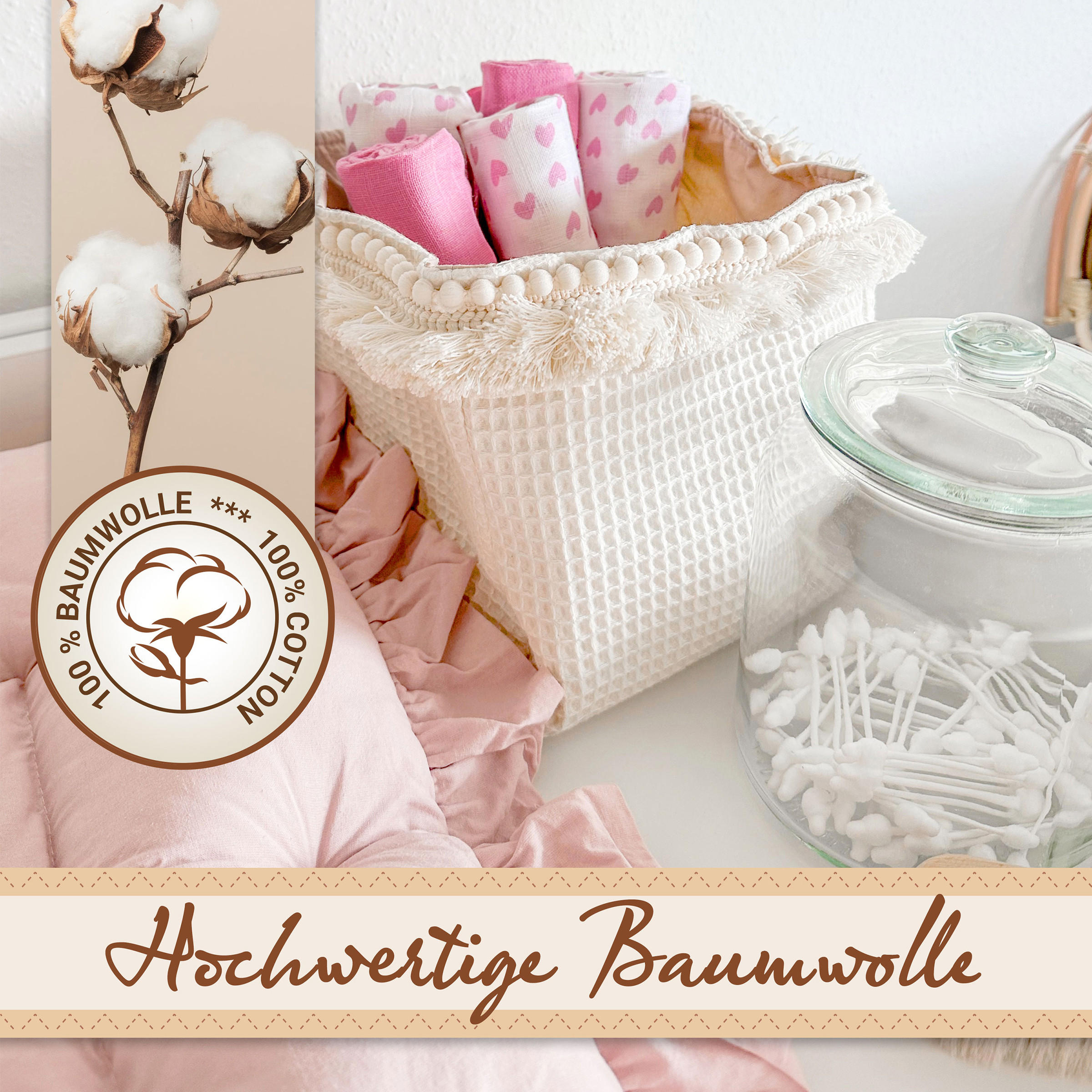 SPUCKTÜCHER, 5er-Set, 80x80 cm, 100% Baumwolle, Rot - Rosa, Textil (80/80cm) - Zollner