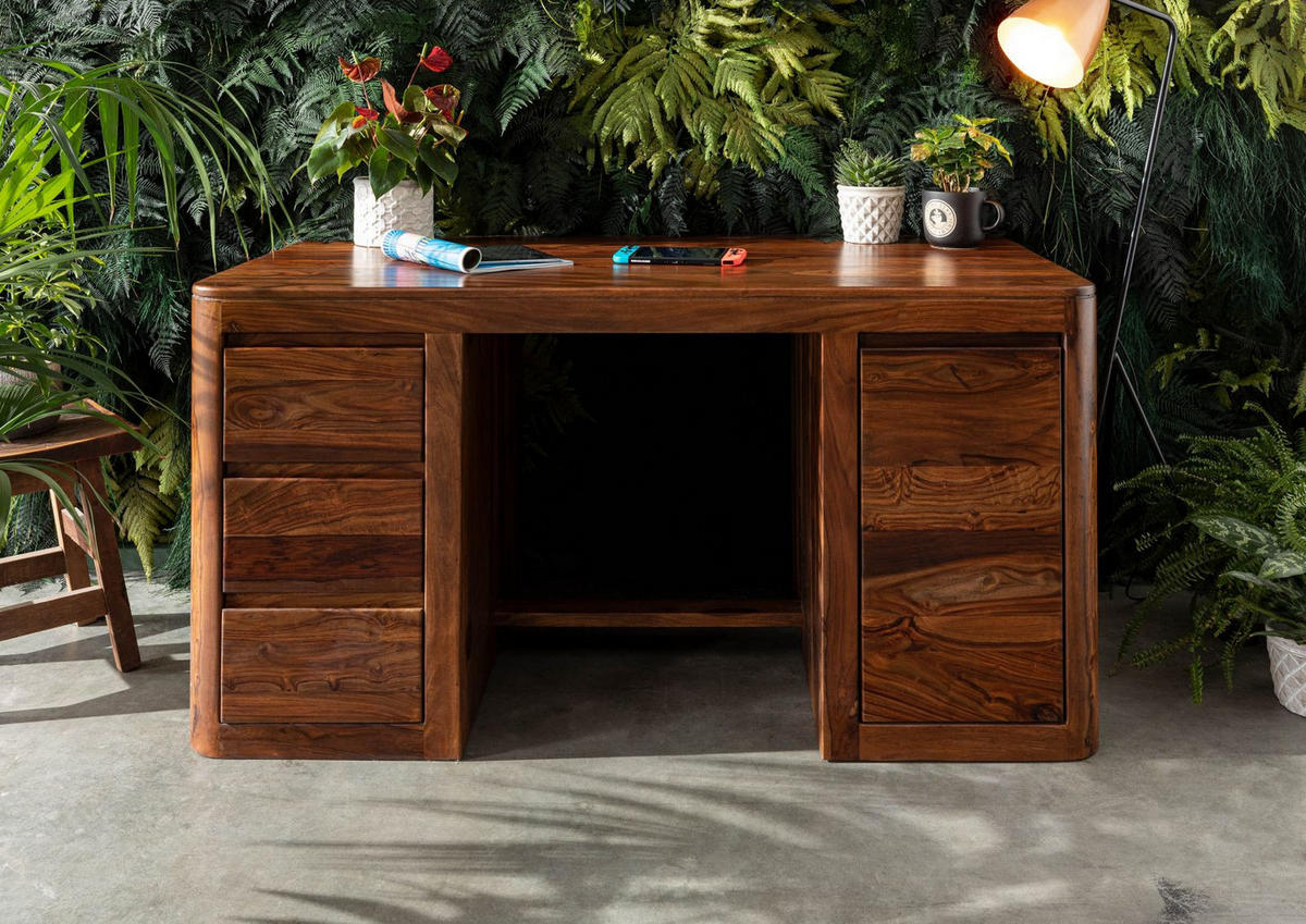 SCHREIBTISCH Sheesham 150x75x78 walnuss gewachst TORONTO #248 - Walnussfarben, Holz (75/150/78cm) - Massivmoebel24