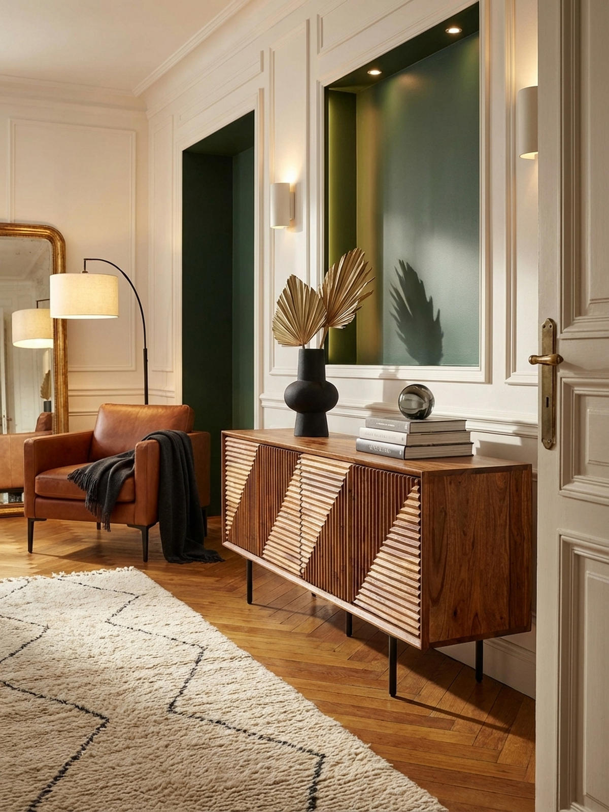 LOWBOARD Massivholz Modern Stil Modell Spectrum mit 3D-Oberfläche und Edelstahl-Gestell - Schwarz/Braun, Holz/Metall (140/54/33cm) - KADIMA DESIGN