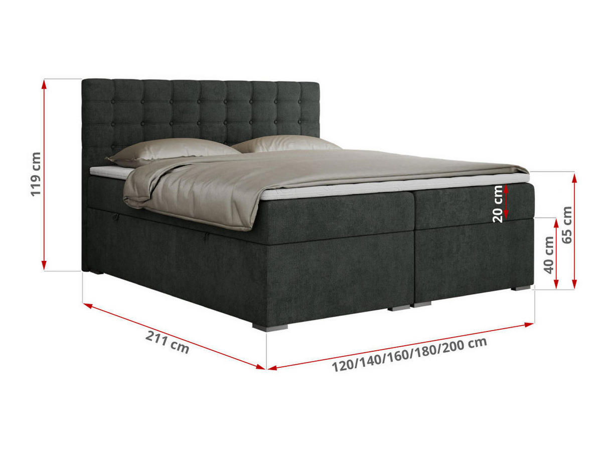 BOXBETT SUSAN 120/200 Dunkelgrau Struktur - H3 - Dunkelgrau, Holz/Textil (120/200cm) - MKS