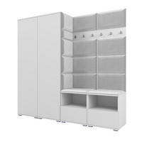 GARDEROBE NELA VI 200 cm (Kompaktgarderobe Weiß mit Sitzpolster Hellgrau 32 Schrank & Paneel) - Silberfarben/Hellgrau, Holz/Holzwerkstoff (200/187/40cm) - Ravio