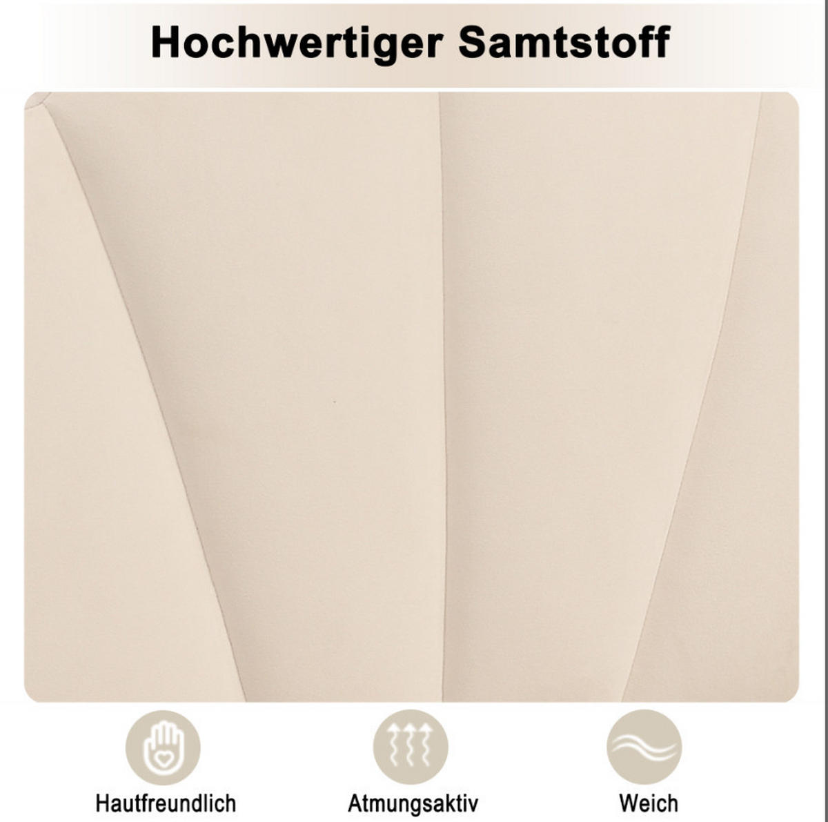 POLSTERBETT 140x200 Muschelform Kopfteil Höhenverstellbar Samt Beige - Beige, Textil - FLIEKS