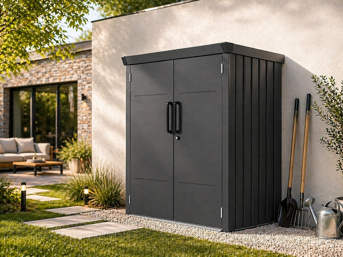 GARTENSCHRANK - 130 cm x 83 cm - metall - anthrazitgrau Norisa - Anthrazit, Metall (130/141/83cm) - Vente-Unique