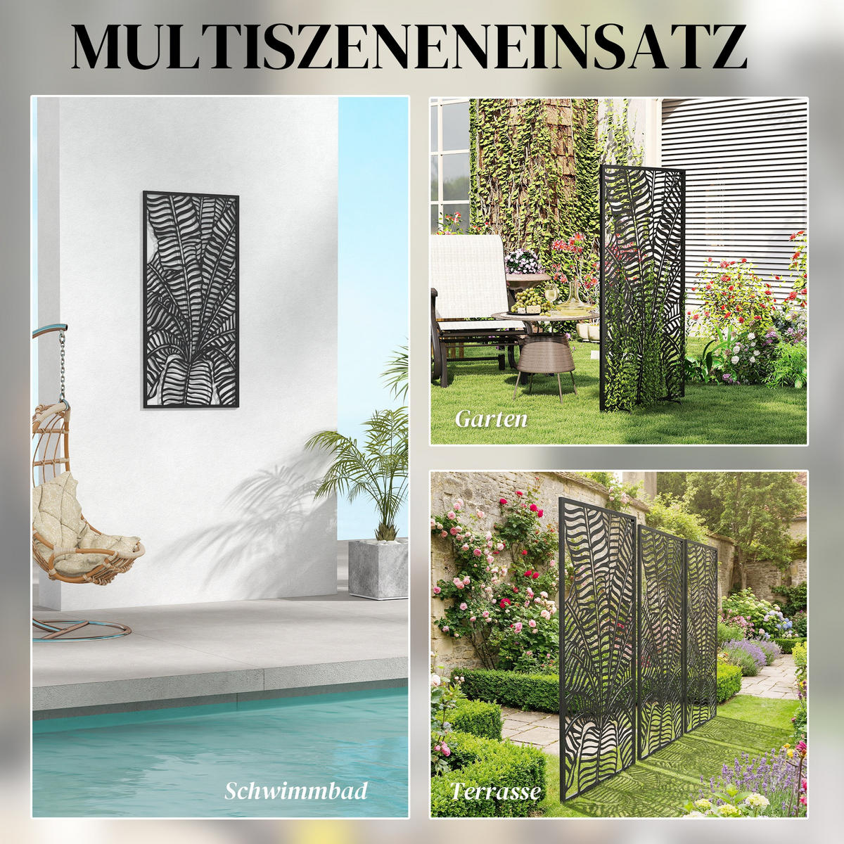 SICHTSCHUTZ aus Metall Schwarz - Schwarz, Metall (1.5/130cm) - Outsunny