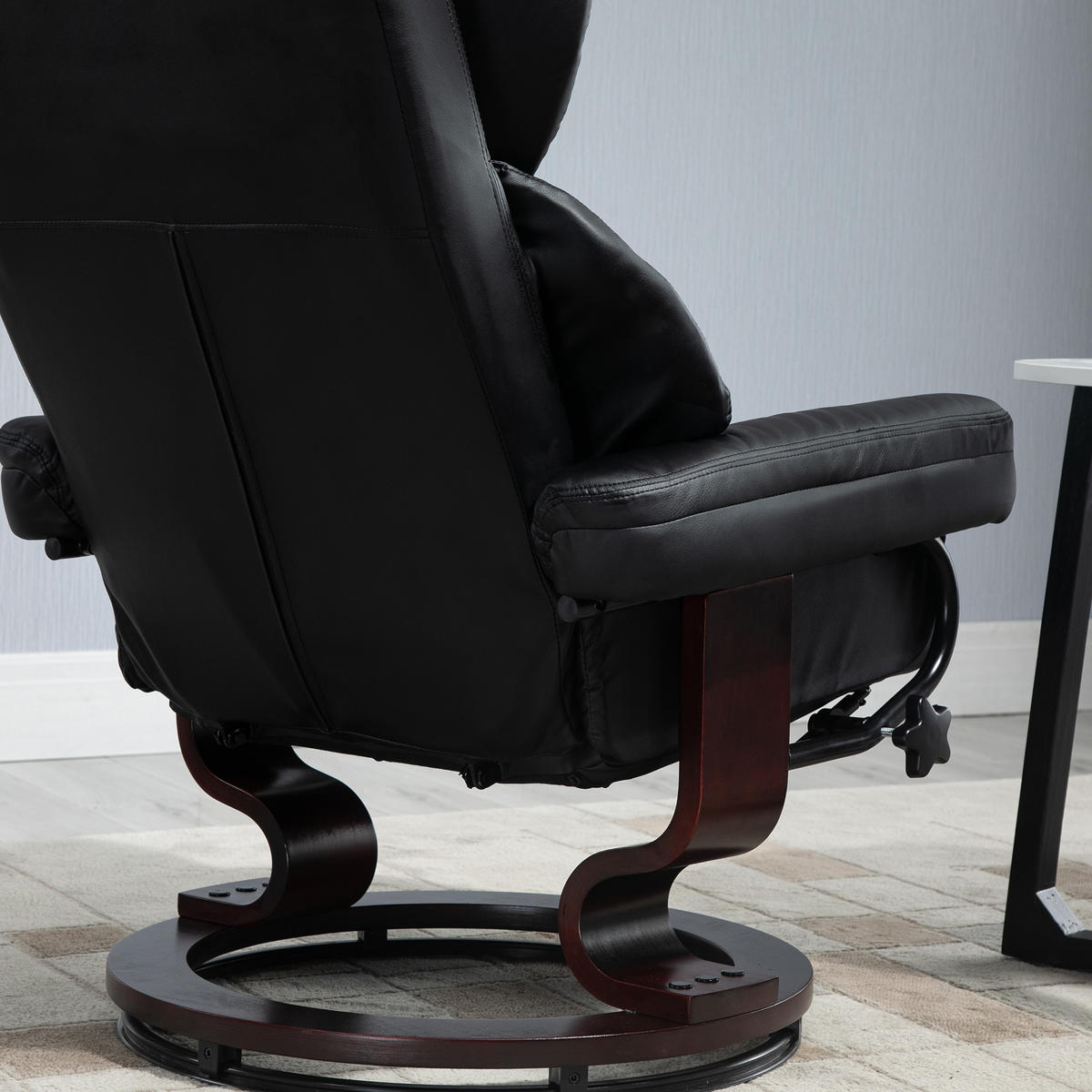 RELAXSESSEL mit Hocker, drehbarer Fernsehsessel, TV-Sessel mit Liegefunktion - Schwarz, Leder/Holz (79/100/80cm) - HOMCOM