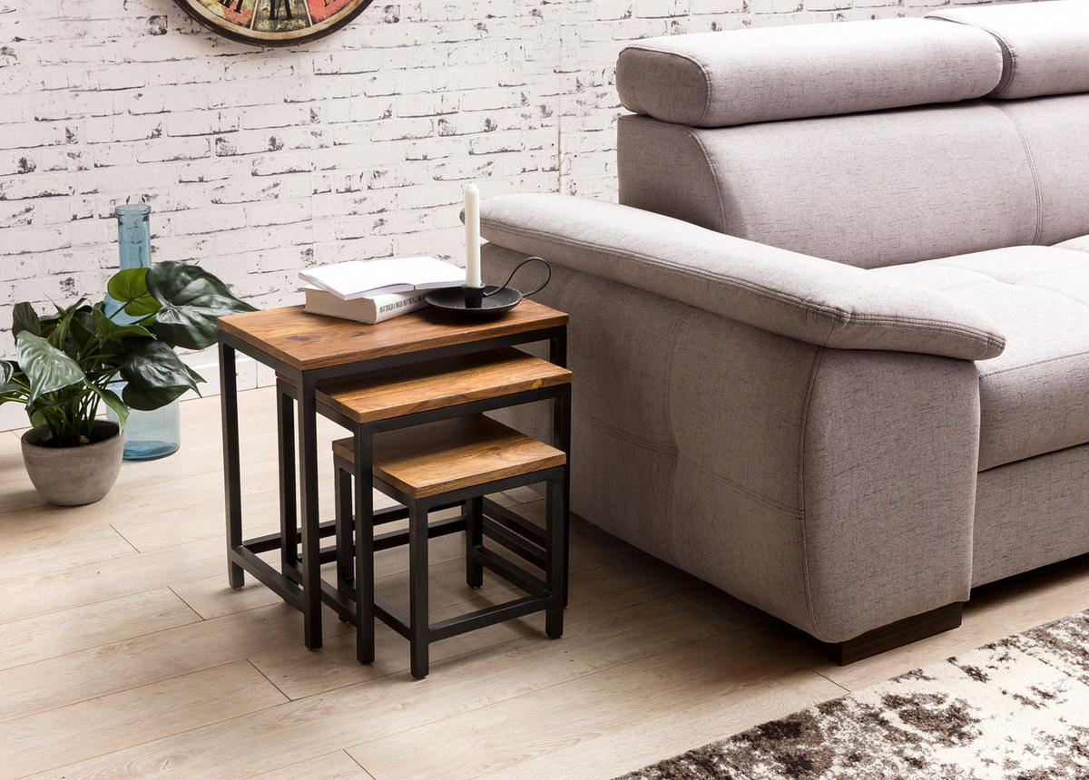 BEISTELLTISCH Set – 3-teilig Massivholz Metallbeine handgefertigt - Schwarz/Braun, Holz/Metall (30/45/45cm) - KADIMA DESIGN