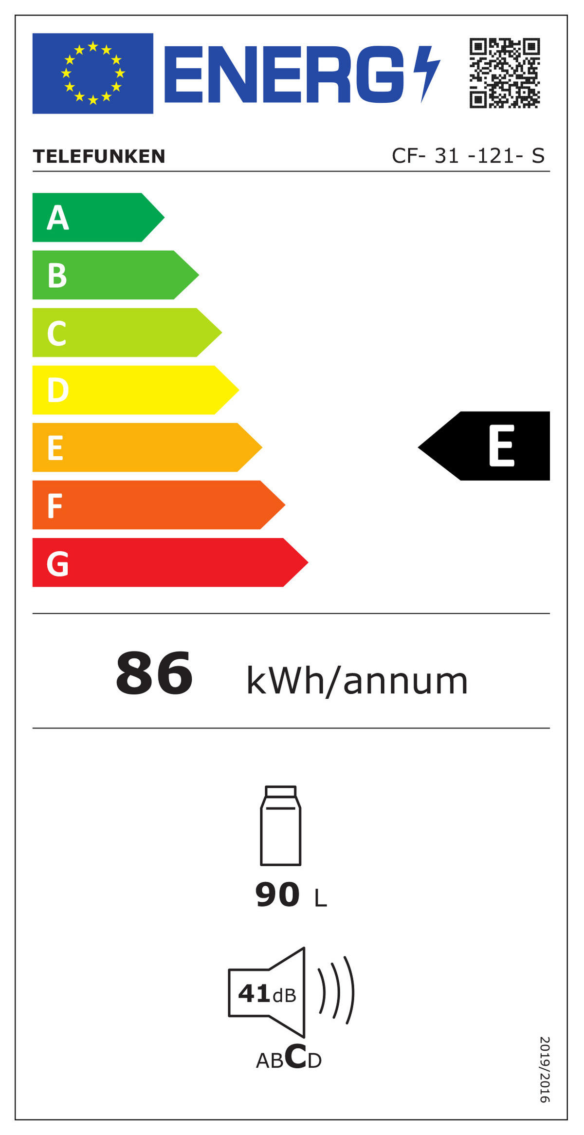 KÜHLSCHRANK, ohne Gefrierfach, freistehend, klein, 90 Liter Nutzinhalt, mit Gemüsefach & 3 Ablagen, Temperaturregelung, CF-31-121-S - Silberfarben, Kunststoff/Metall (48/82.1/50cm) - Telefunken