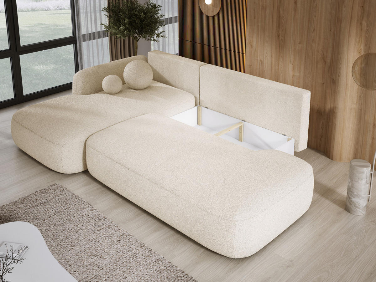 ECKSOFA BABU Mit Bettfunktion – Moderne Polsterecke Für Wohnzimmer Funktionales Schlafsofa Im Stoff NOW OR NEVER, 300x105x60cm, Linke, BEIGE - Beige, Holz/Textil (190/300cm) - DomoHome
