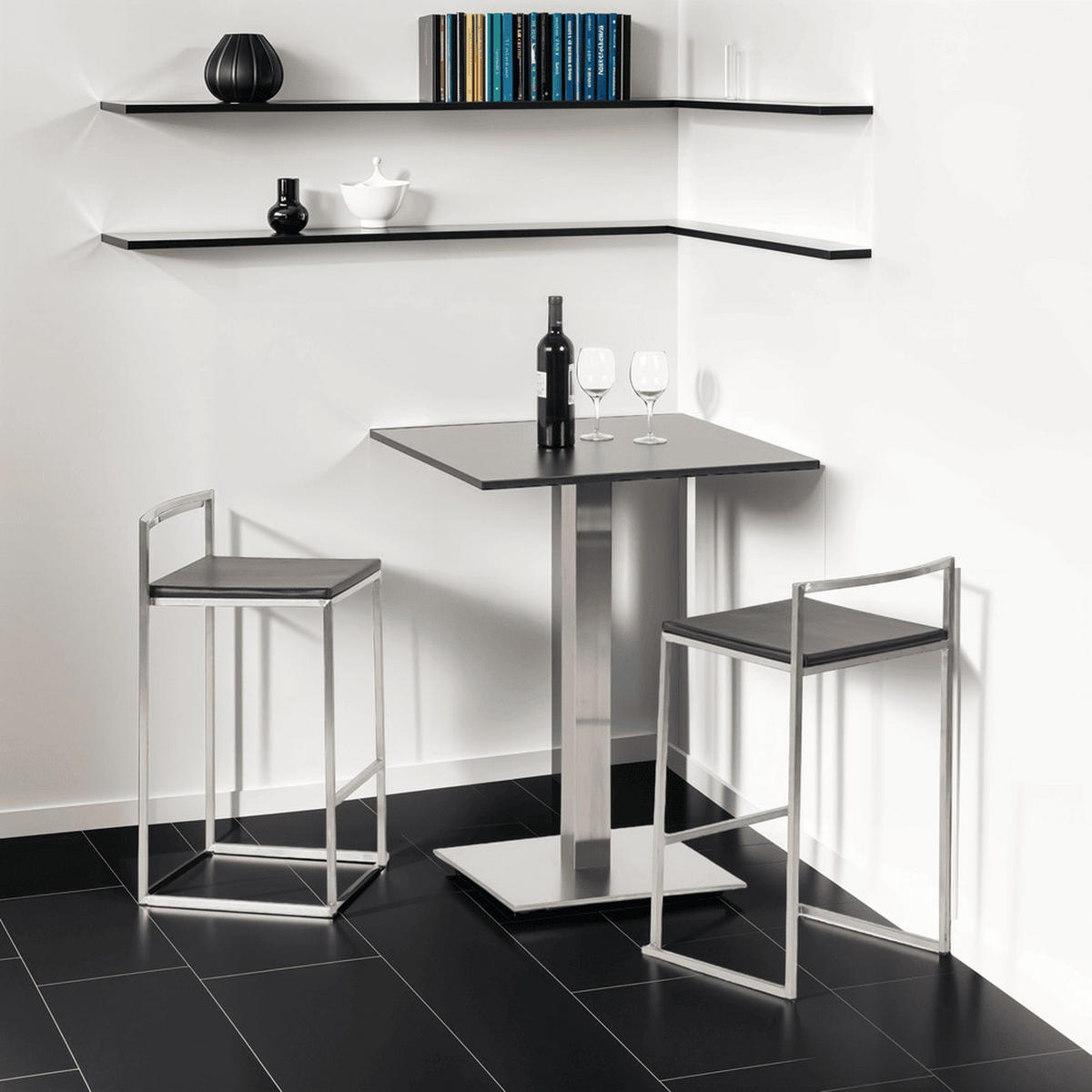 BARHOCKER Kunstleder Stahlrahmen Sitzhöhe 65cm Industrial LEXARIX MINI, Schwarz 44x41x76,5 cm - Silberfarben/Schwarz, Kunststoff/Textil (43/77/41cm) - KADIMA DESIGN