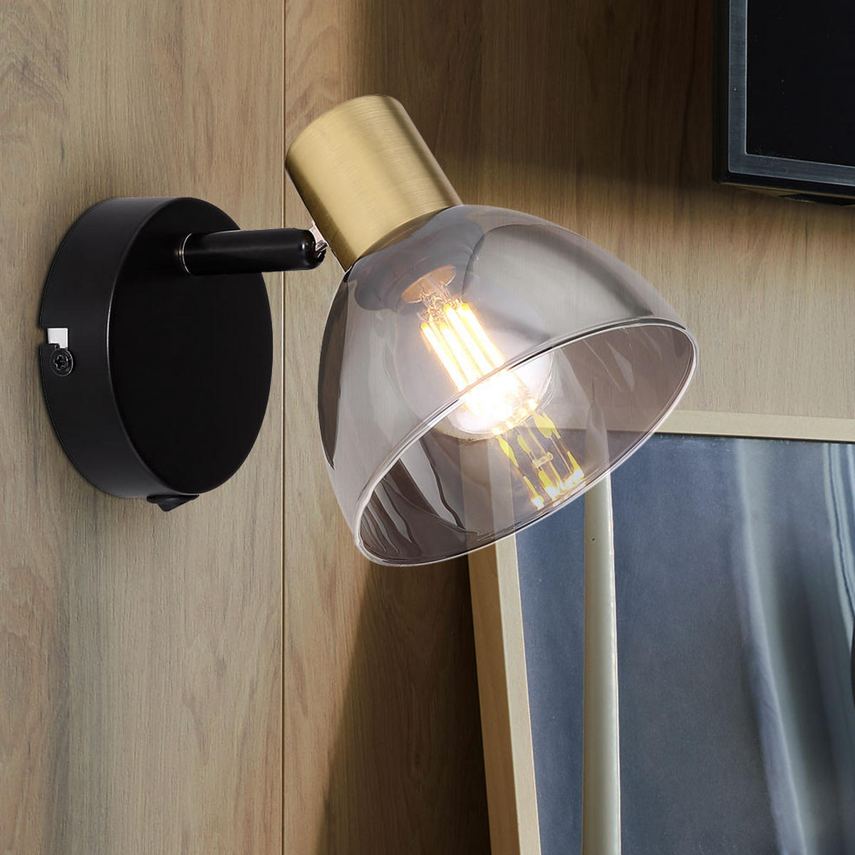 WANDLEUCHTE Metall Schwarz beweglicher Spot - Schwarz, Glas (11/11.5/15cm) - Globo Lighting