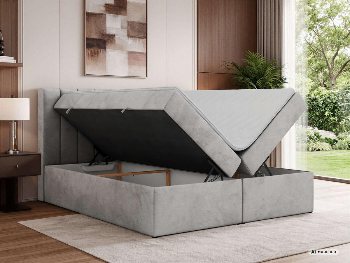 BOXBETT ALVER 200/200 - Hellgrau Velvet - Topper T25 - H3 - Hellgrau/Schwarz, Kunststoff/Textil (200/200cm) - MKS