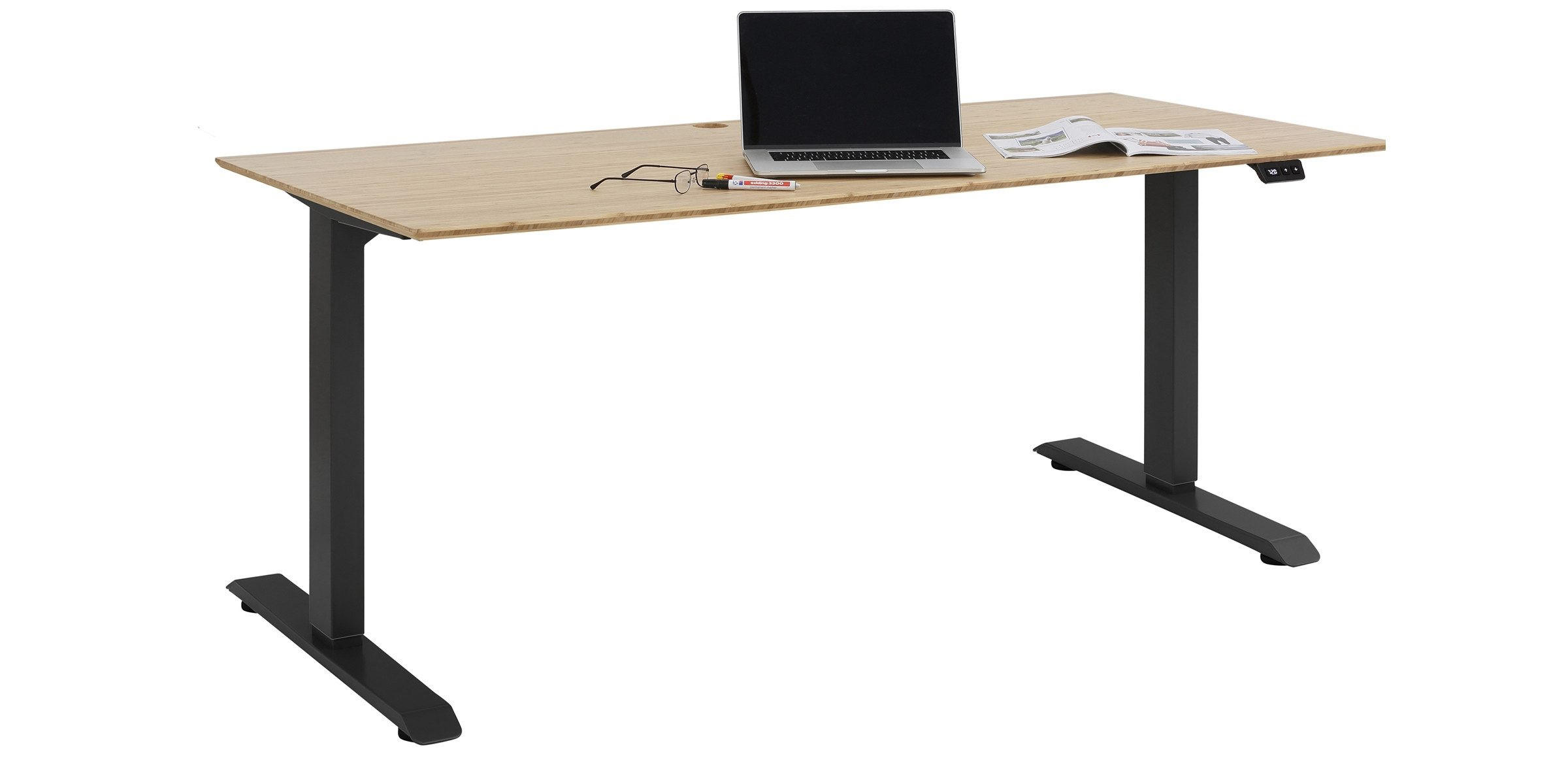SCHREIBTISCH Anthrazit 150x80 cm massiver Bambusplatte – von MAJA Möbel, elektrisch höhenverstellbar - Schwarz, Holzwerkstoff (80/150/70.5cm)