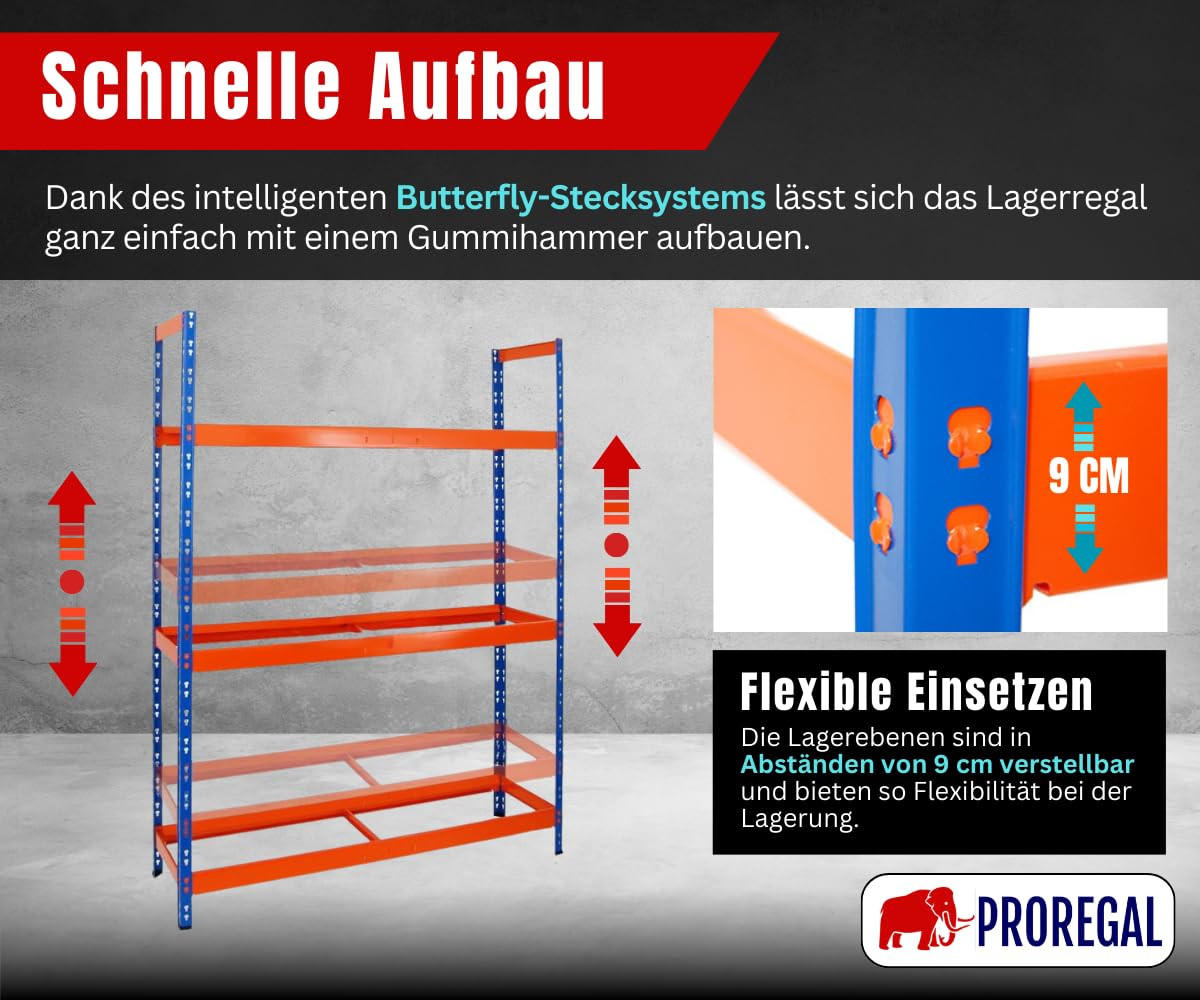 REIFENREGAL Tiger XL 200x150x45 cm 300 kg Fachlast bis zu 18 Reifen auf 3 Ebenen Blau/Orange - Blau/Orange, Metall (150/200/45cm) - PROREGAL