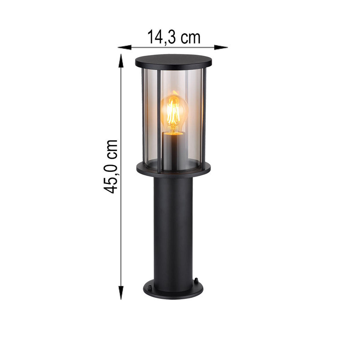 LED WEGELEUCHTE Edelstahl Schwarz - Schwarz, Glas (14.3/14.3/45cm) - Globo Lighting
