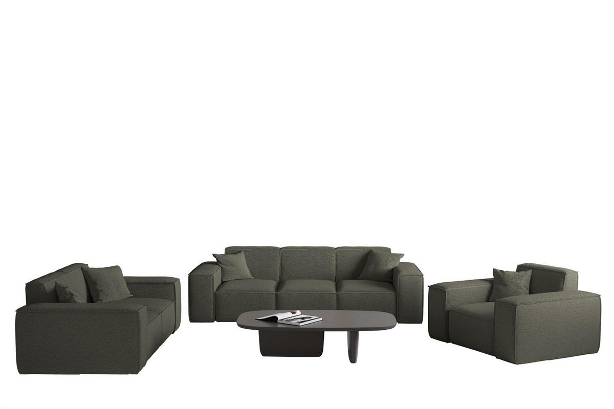 SOFASET Celes Premium 3-2-1 In Ascot - Jadegrün, Holzwerkstoff/Textil (225/73/88cm) - Fun Möbel