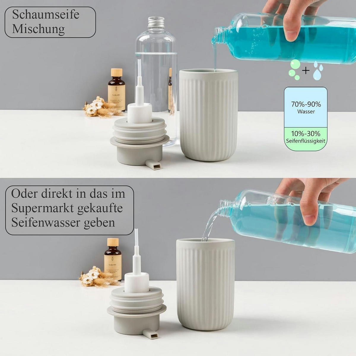 SEIFENSPENDER Keramik Grau 350 ml - Grau, Keramik (8/14/8cm)