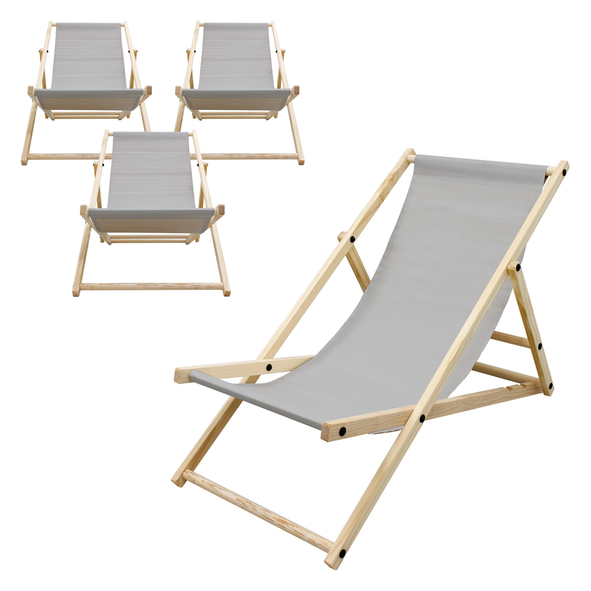 STRANDLIEGE 4er Set Hellgrau - Hellgrau, Holz (57.5/83/100cm) - ECD-Germany