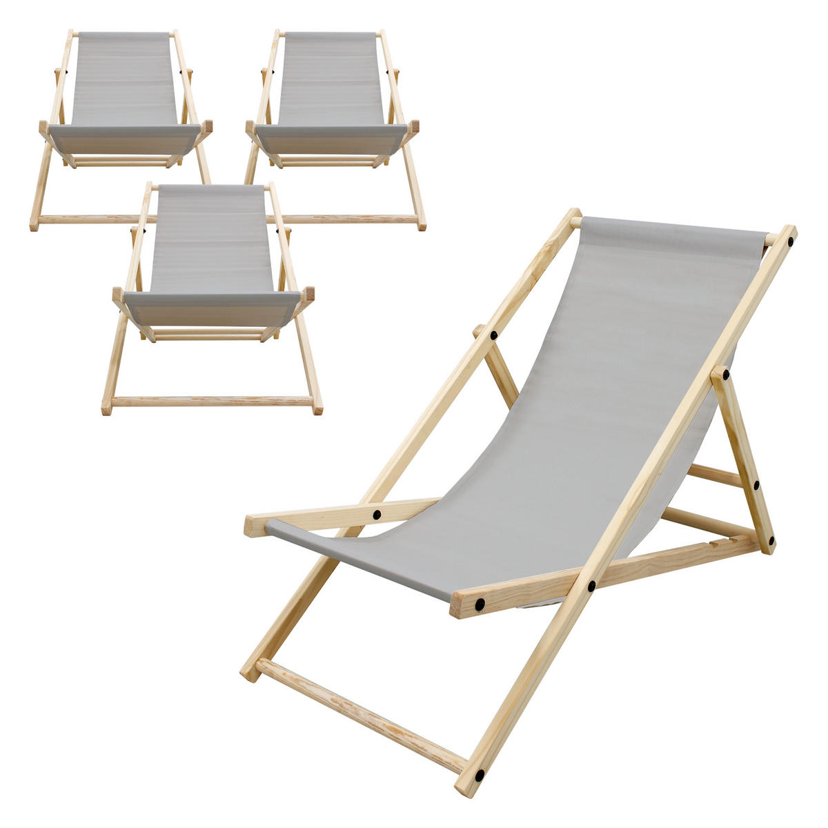 STRANDLIEGE 4er Set Hellgrau - Hellgrau, Holz (57.5/83/100cm) - ECD-Germany