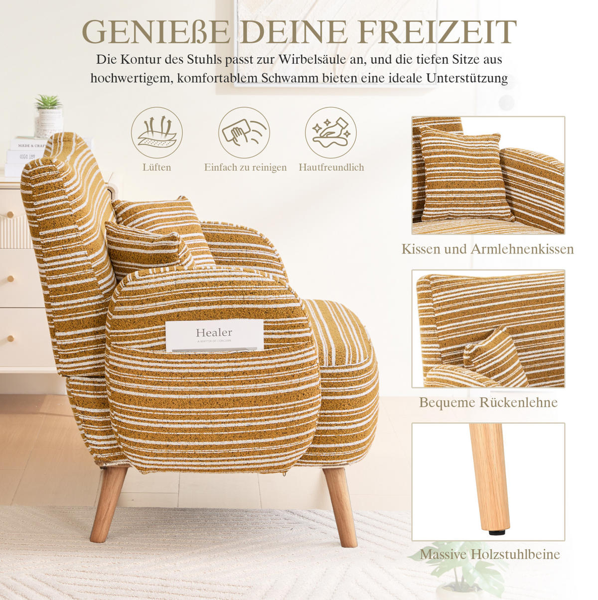 2-SITZER-SOFA aus Bouclé 121x81,5x87 cm in Senfgelb mit Seitentaschen - Gelb, Textil (81.5/87/121cm) - Modfu