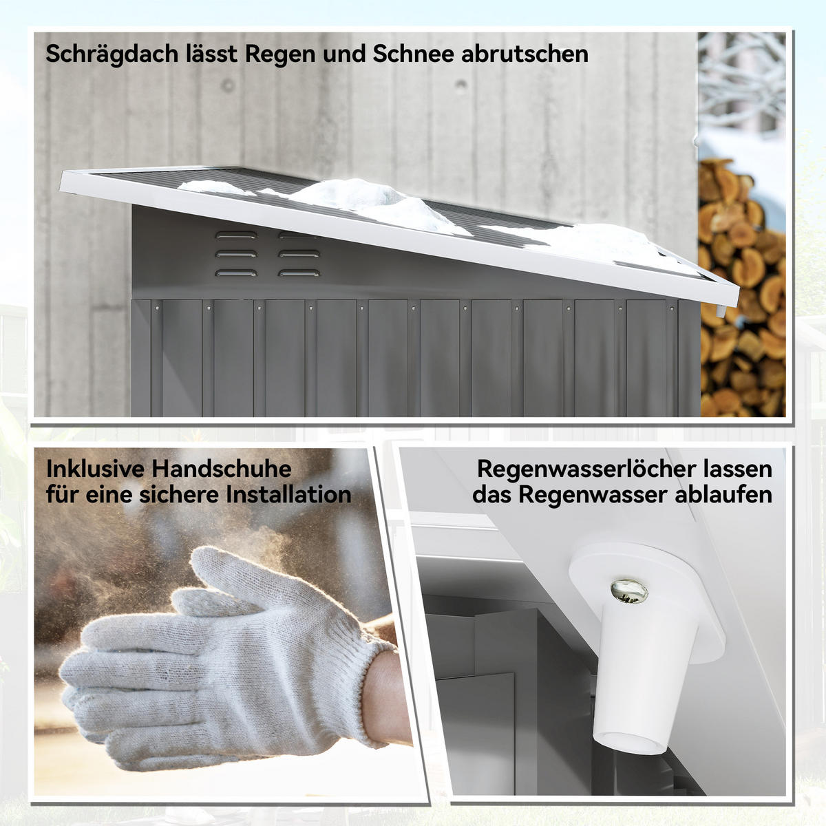 GERÄTEHAUS 2,55m², Gartenhaus mit Pultdach, 221 x 133 x 190/173 cm, Dunkelgrau - Dunkelgrau, Metall (133/190/211cm) - Outsunny