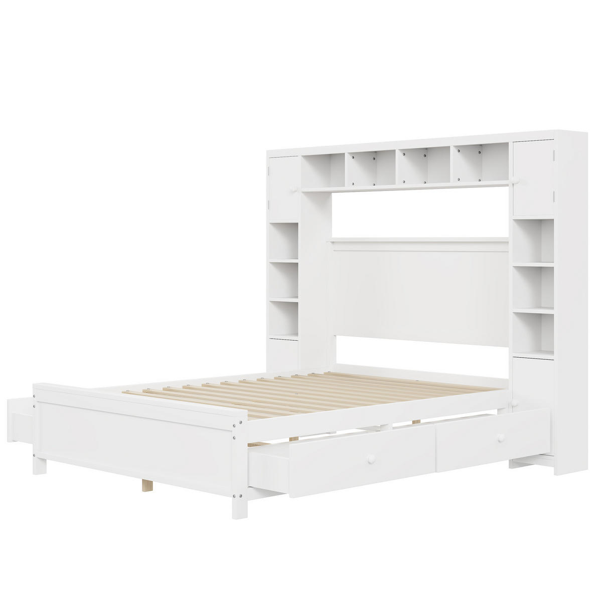 BETT mit Bettkasten 140/200 cm in Weiß – inkl. Lattenrost und 4 Schubladen - Weiß, Holz (140/200cm) - BEAOK