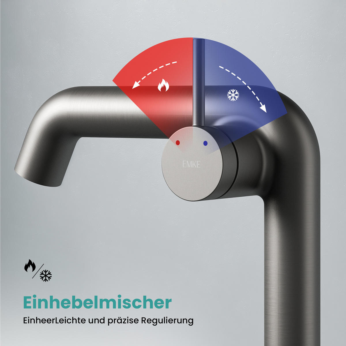 WASCHTISCHARMATUR Ventilkernzertifizierung Anthrazit Matt 15cm - Anthrazit, Metall (20/7.6/22.2cm) - EMKE
