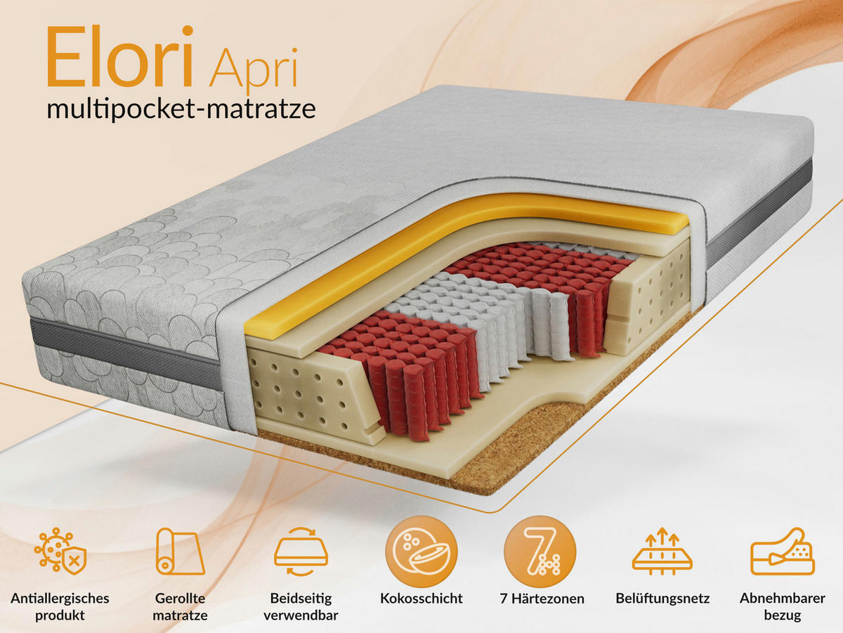 TASCHENMATRATZE ELORI - 90/200 - H3/H4 - Apri - Hellgrau, Textil (90/200cm) - MKS
