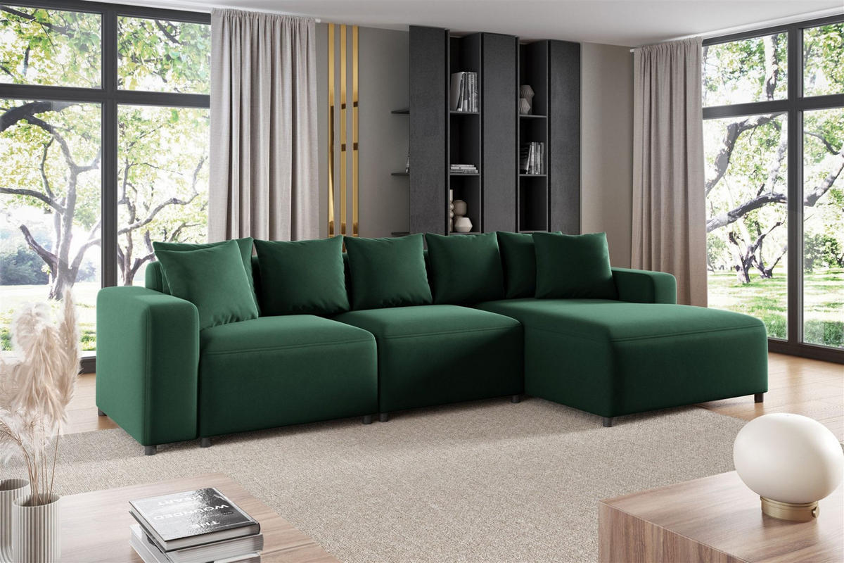 ECKSOFA Megan In Salvador - Dunkelgrün, Holzwerkstoff/Textil (331/165cm) - Fun Möbel