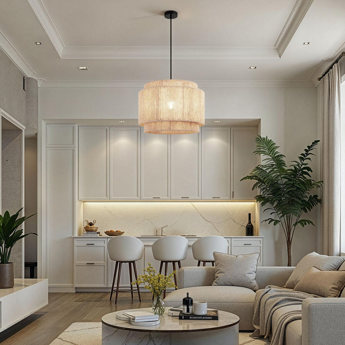 HÄNGELEUCHTE Lignea Lux aus Jute, 46 x 32 cm, natur - Naturfarben, Metall (46/46/32cm) - tectake