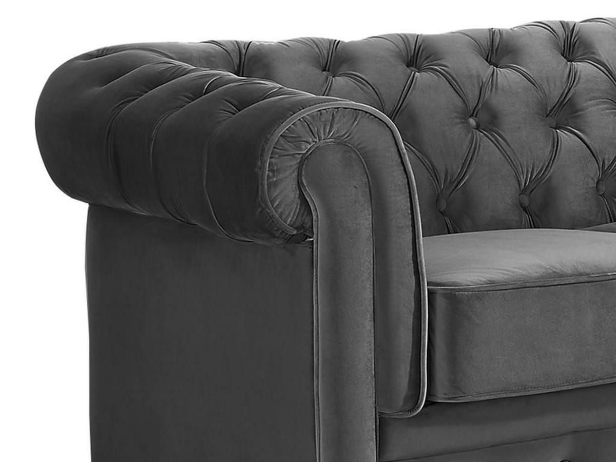 SOFA 3-Sitzer - Samt - Anthrazit - CHESTERFIELD - Anthrazit, Textil (88/72/205cm) - Vente-Unique