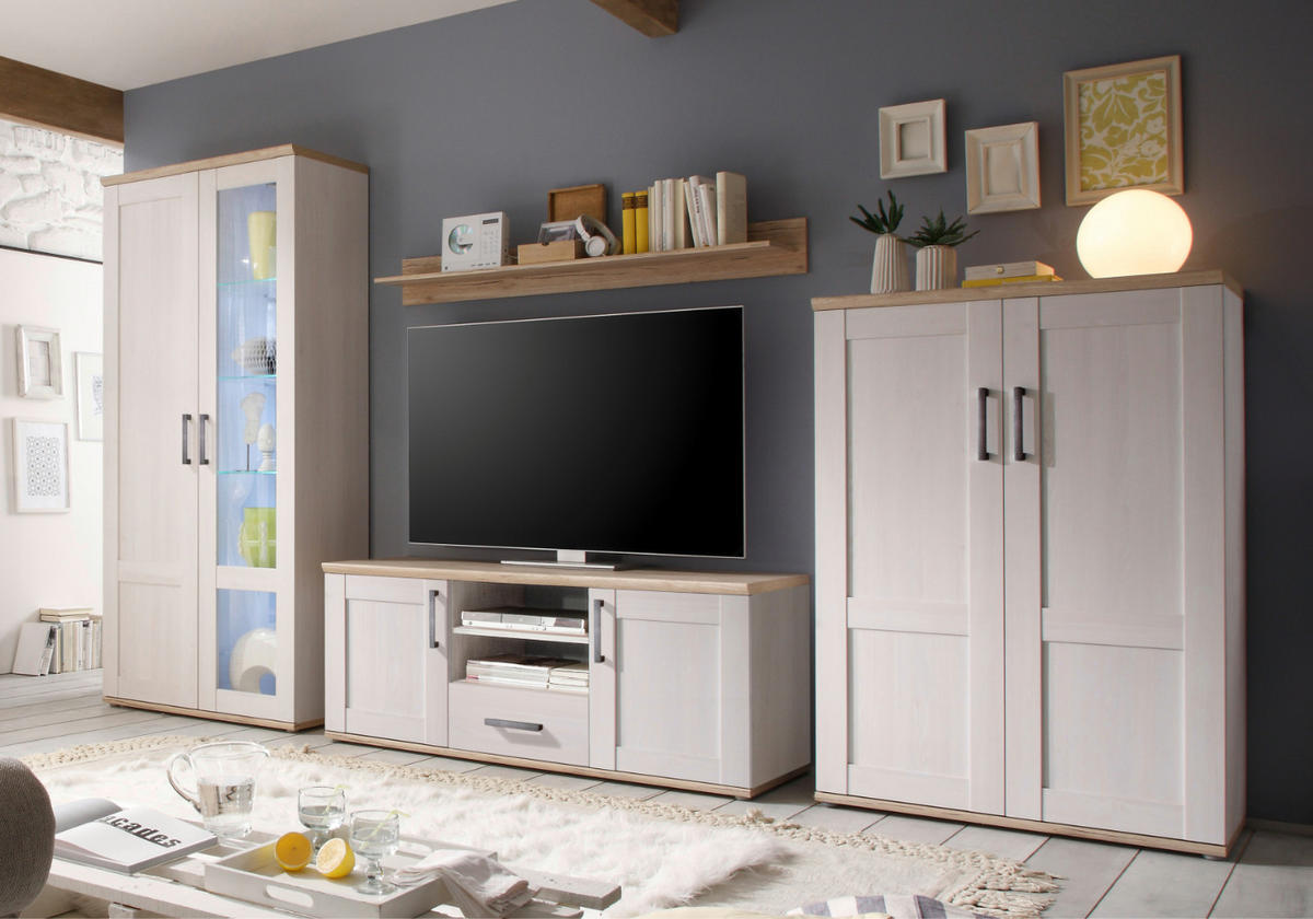 WOHNWAND Elegance 329/201/50 cm in Sibiu-Lärche, San Remo hell - Creme, Holz (329/201/50cm) - moebel dich auf