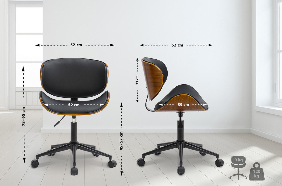 BÜROSTUHL Veloce schwarz - Schwarz, Metall (52/90/52cm) - TPFLiving