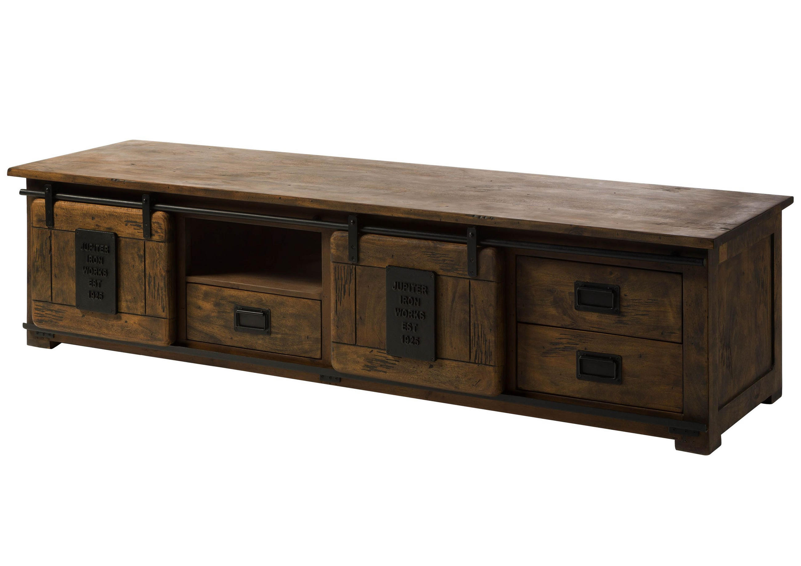 TV-BOARD Mango 200x55x50 braun lackiert RAILWAY #451 - Braun, Holz (200/50/55cm) - Massivmoebel24