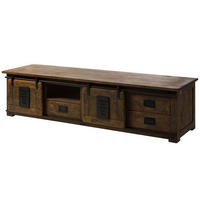 TV-BOARD Mango 200x55x50 braun lackiert RAILWAY #451 - Braun, Holz (200/50/55cm) - Massivmoebel24